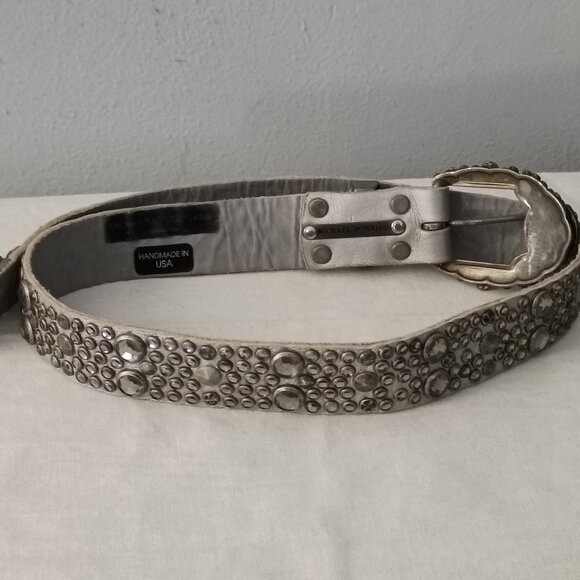 ❤️ICONIC MICHAEL MORRISON LOS ANGELES SWAROVSKI Studded Silver Leather Belt 28 main image 5